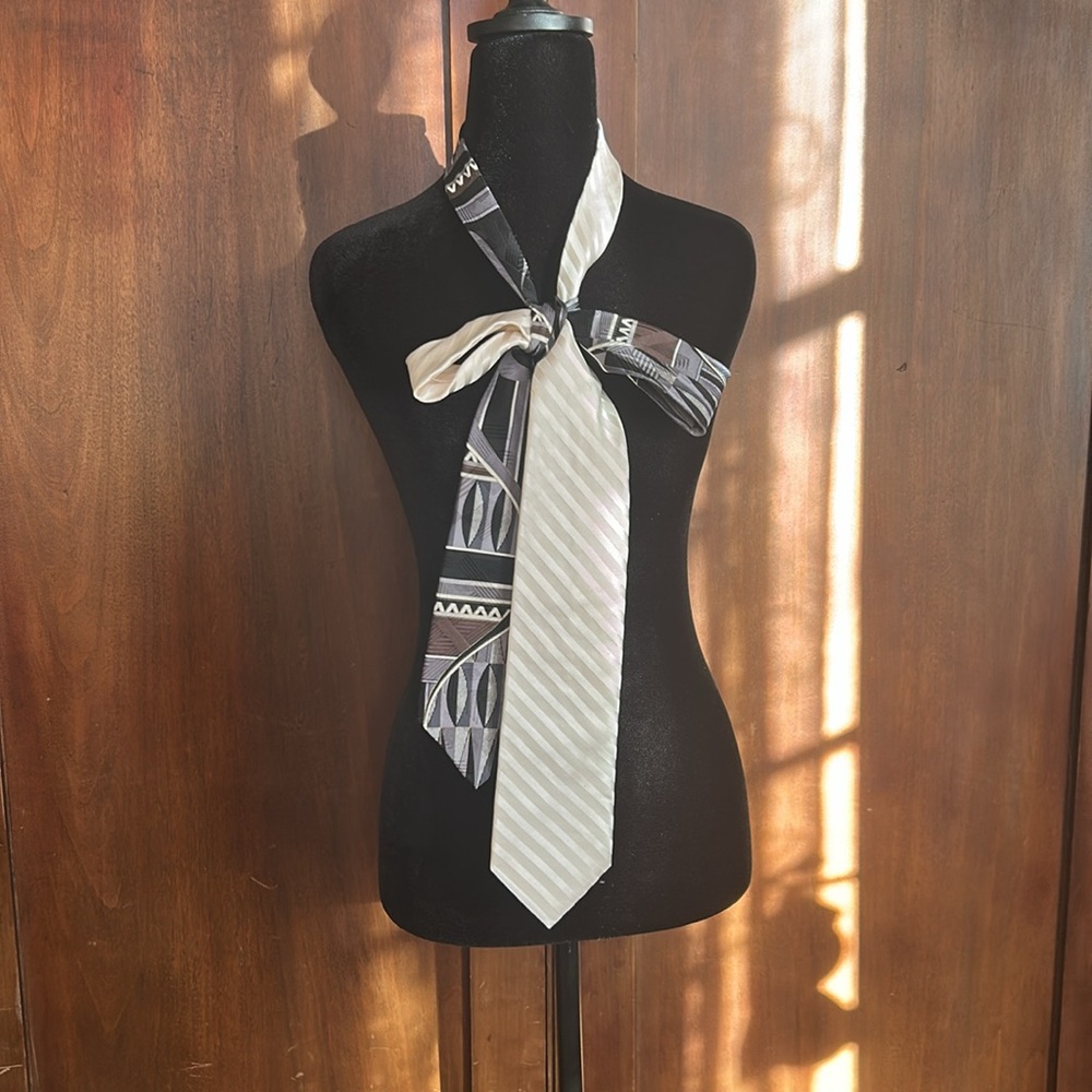 Upcycled Vintage Ties Scarf - Annie Hall Vibes 2 - Picture 7 of 7